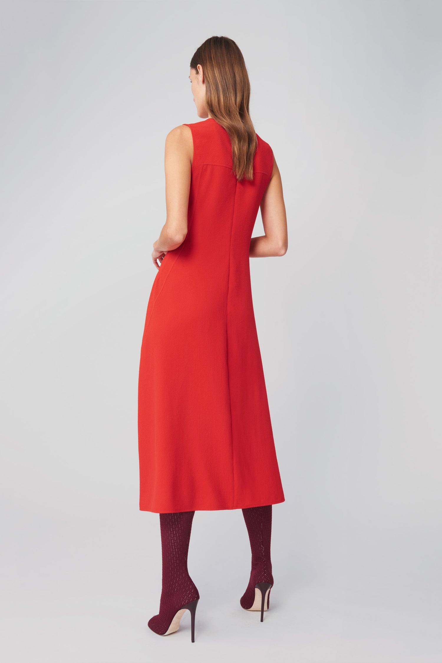 Pleated Flare Midi Dress in Candy Red ...